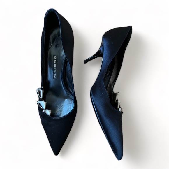 Giorgio Armani D’Orsay Satin Pointed Toe Heels - Picture 1 of 4